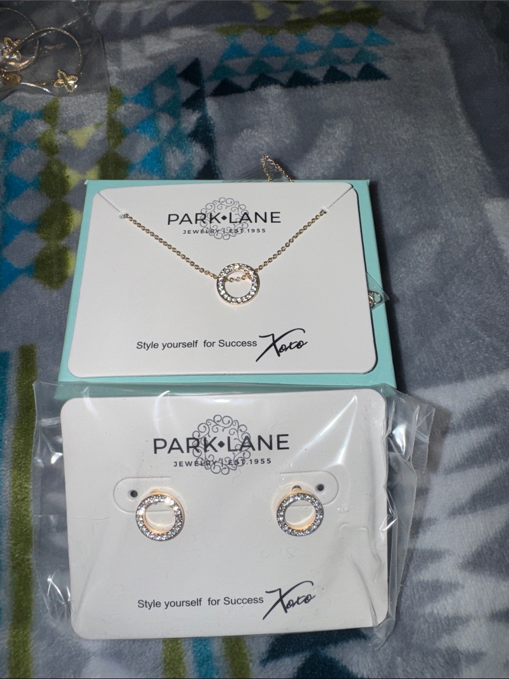 Park Lane Gold Circle Pendant Necklace with Crystal-Trim Stud Earrings